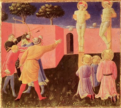 The Crucifixion and Stoning of SS. Cosmas and Damian, Predella from the Annalena Altarpiece by Fra Angelico